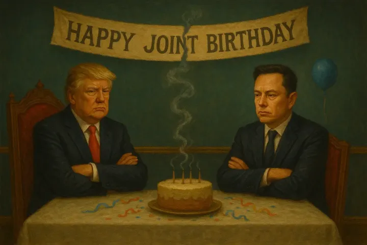 Donald Trump and Elon Musk quietly lament the loss of their joint birthday party as relations between the two begin to sour. 